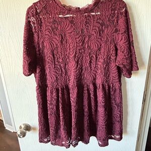 torrid Burgundy Lace Peplum Short-Sleeve Top